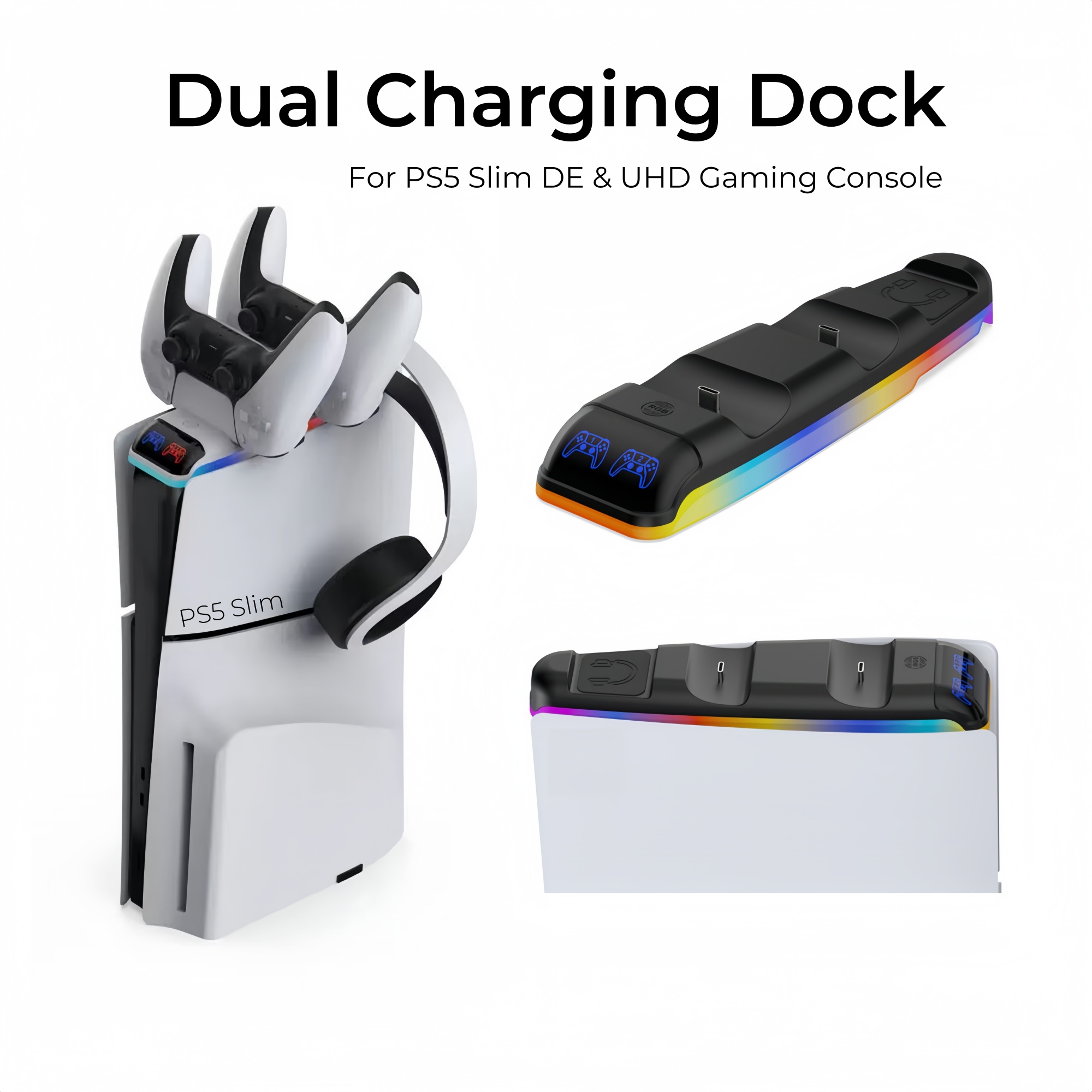 Sony Console Ps5 Slim - Dock de carregamento com luz RGB